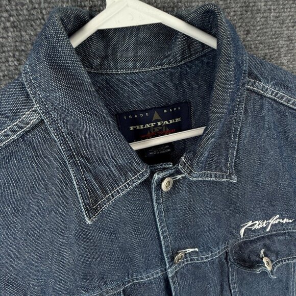 VTG Phat Farm Denim Jacket Men XL Buttons Y2K Streetwear Hip Hop 90's 00's - Picture 3 of 16